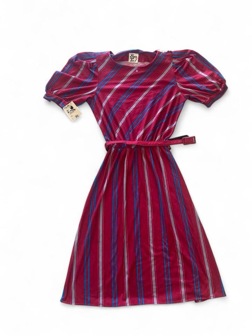 Vintage Byer Too! Pink and Blue Striped Dress with belt